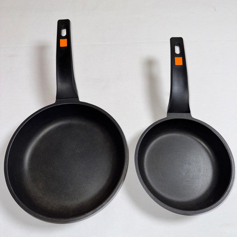 BRA Efficient Non-Stick Frying Pan Set 18cm 22cm Cast Aluminum Black Orange 2pc
